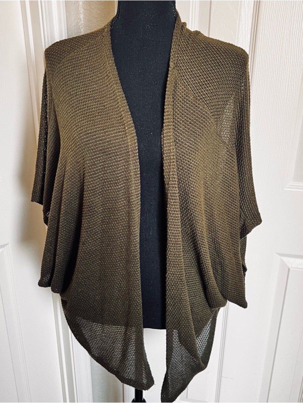 Olive Green Sheer Open Front Lightweight Cardigan Size Large